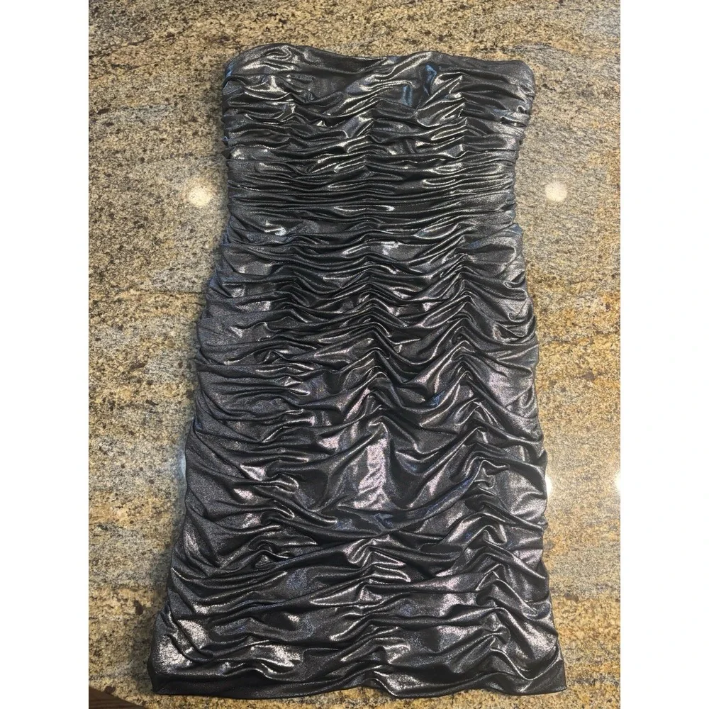 90s tube dress Vintage 90s Banana Republic Black Silky Tube Dress with Rosette Detailing  (6)